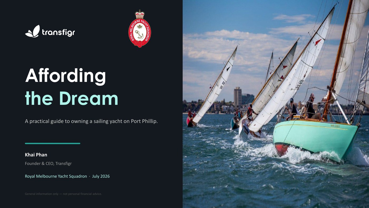 Opening slide of Affording the Dream, a practical guide to owning a sailing yacht on Port Phillip